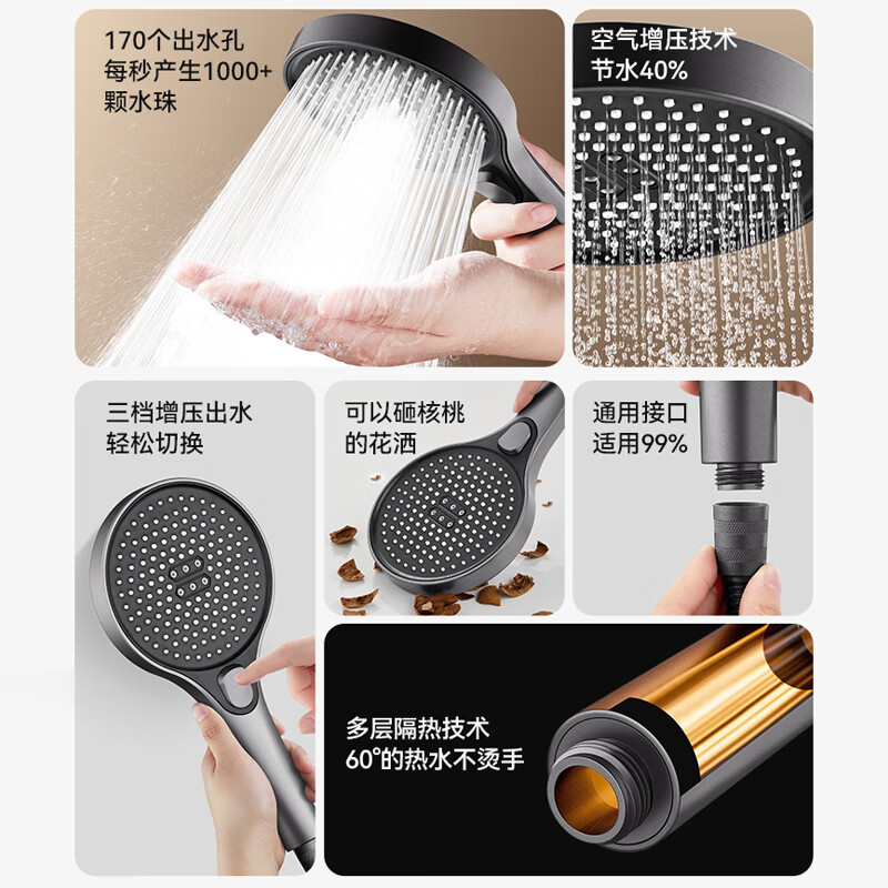 X-GRKE shower supercharged shower head powerful household multi-functional bath shower handheld shower head plus supercharged single shower gun gray three-speed mode | enlarge the panel to enjoy the shower