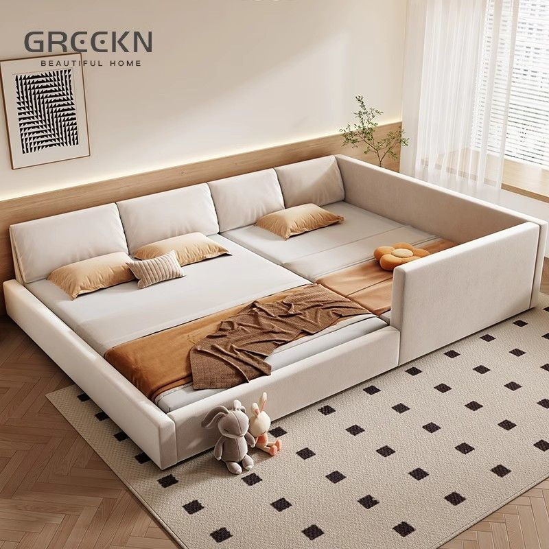 NAOISKEY Elephant Ears Baby Bed Splicable Bed Parent-Child Bed Tatami Bed Wash-Free Second and Third Baby Bed Master Bedroom Double Bed 1.5m + 1.5m Combination Bed + 2 Latex Spring Mattresses Frame Structure