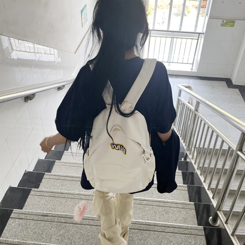Xingxi high-looking schoolbag niche large-capacity backpack for girls college students Korean style cute simple bag versatile backpack white without pendants