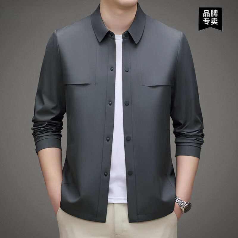 KBXNG New Executive Outer Jacket Men's Casual Button Business Jacket Middle-aged Top Dad's Clothes Navy &L8313 M /170 Recommended Weight 105-125 Jin