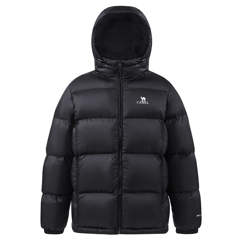 Camel Volcano Down Jacket Men's Winter New Thick Hooded Warm Bread Jacket Women's Urban Light Outdoor Black Unisex Style, 7674B 2XL