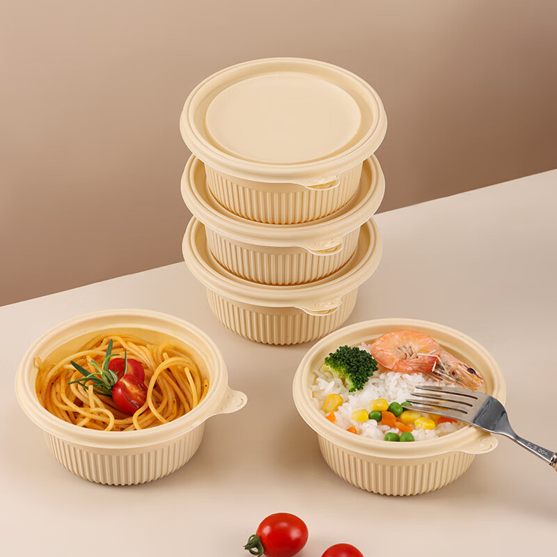 Baijie disposable lunch box biodegradable corn starch round 350*20 set food-grade fast food packaging box microwaveable
