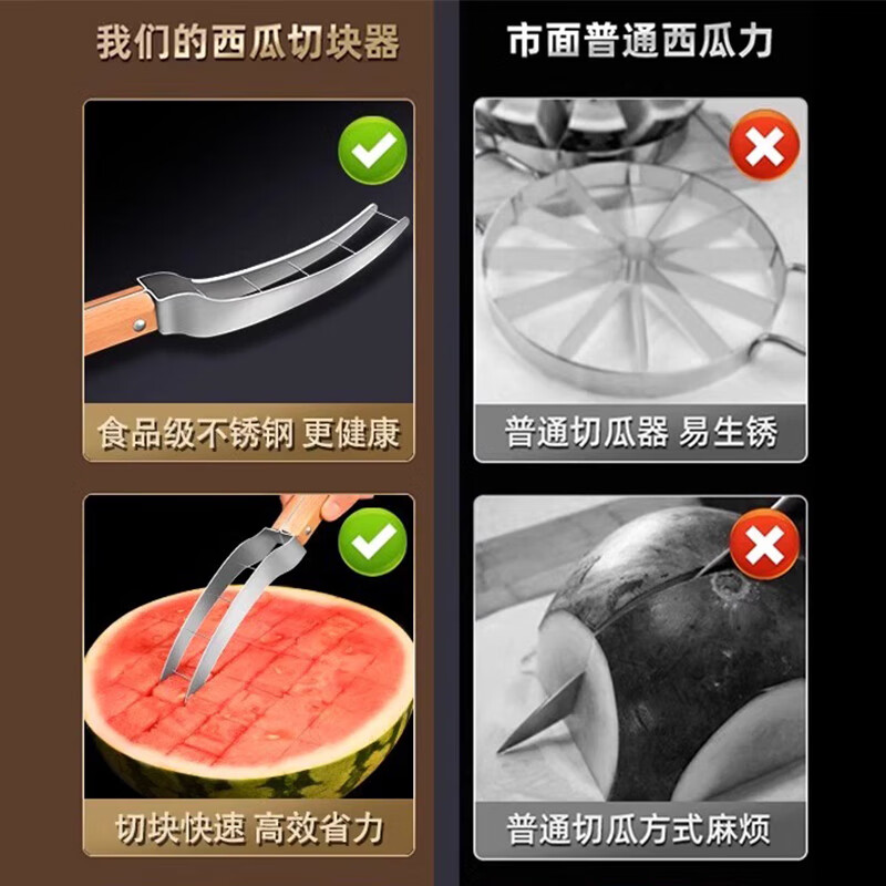 Chuangmu Workshop watermelon cutting tool stainless steel watermelon divider watermelon knife fruit knife cantaloupe meat dicing tool watermelon cutting tool + 8 fruit forks