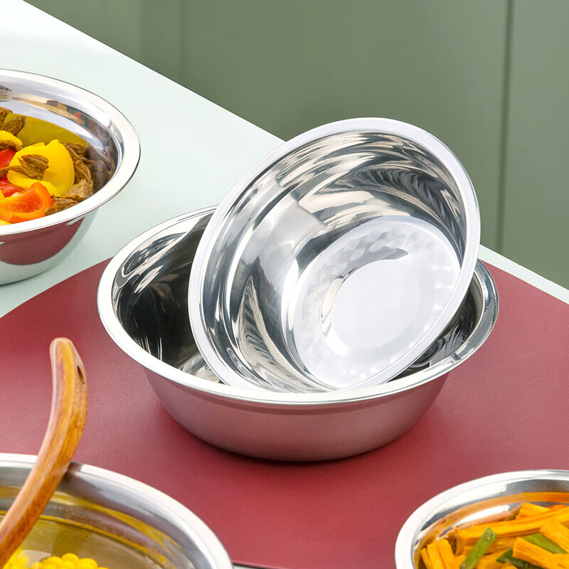 Camellia (CHAHUA) Zhenxiang stainless steel basin thickened flat bottom soup basin kitchen egg beating and basin washing vegetable baking basin 26 cm