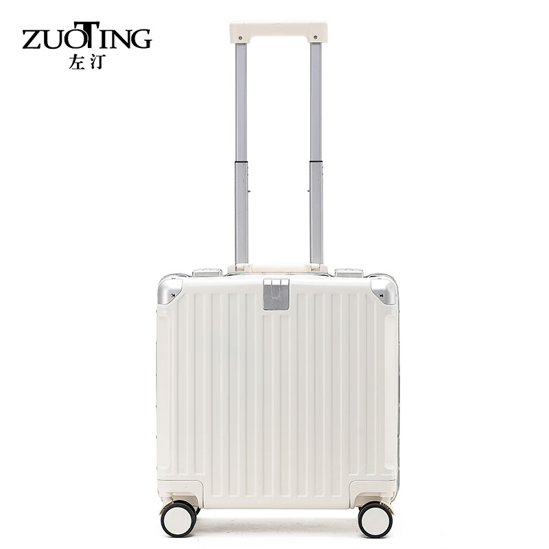 Zuo Ting multifunctional aluminum frame suitcase trolley case small portable boarding case high-value anti-collision and pressure-resistant suitcase smoke white 18 inches