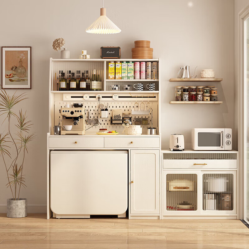 Isabel sideboard integrated wall cabinet ultra-thin narrow gap storage cabinet small size storage cabinet wall cabinet kitchen storage cabinet 0.87m high cabinet + 1.2m dining table cream white