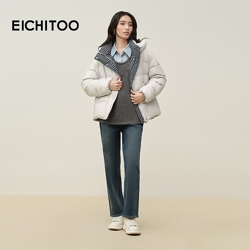 EICHITOO light and soft contrasting color down jacket 2025 winter new women's comfortable and energetic jacket winter EWRAJ4Q039A off-white 39 S