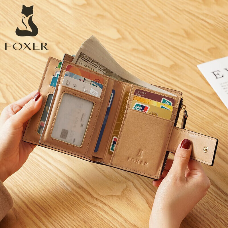 Golden Fox Women's Coin Purse Large Capacity Short Two-fold Card Holder Zipper Money Holder Clutch Bag Birthday Gift for Girlfriend