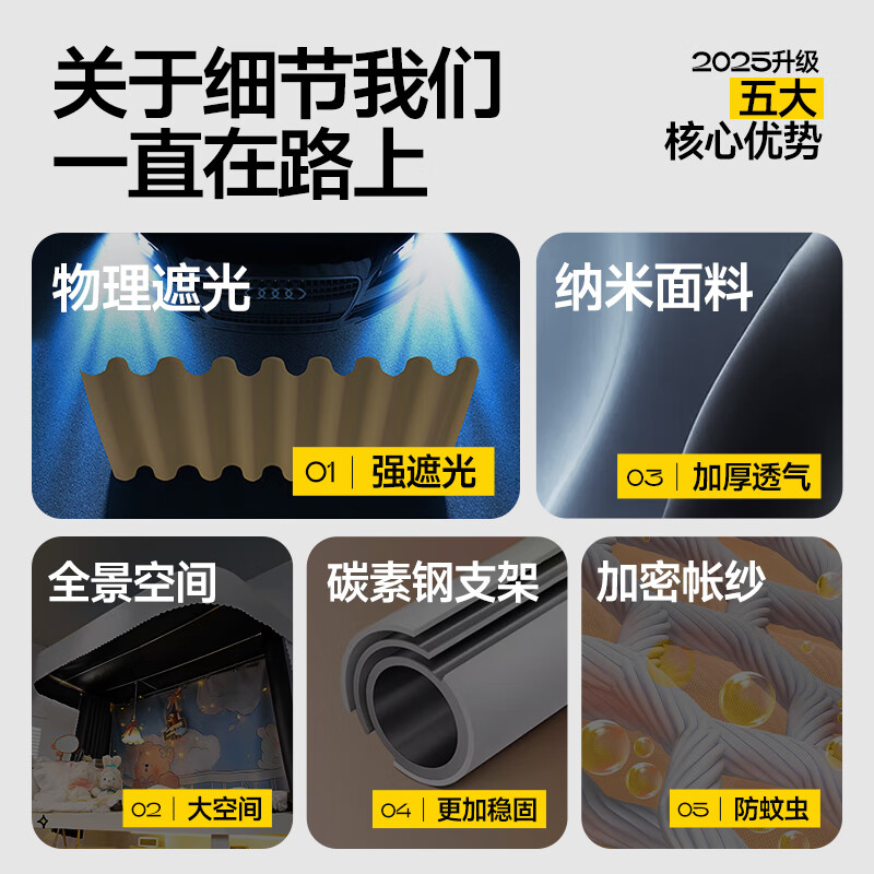 Montover bed curtains are covered with U-shaped slide rails for student dormitories, integrated track mosquito nets, strong blackout, fully surrounded by brackets to protect privacy, dark gray | five-sided all-inclusive | double-rail lifting brackets 190cm*90cm *1-1.4m super large field of view