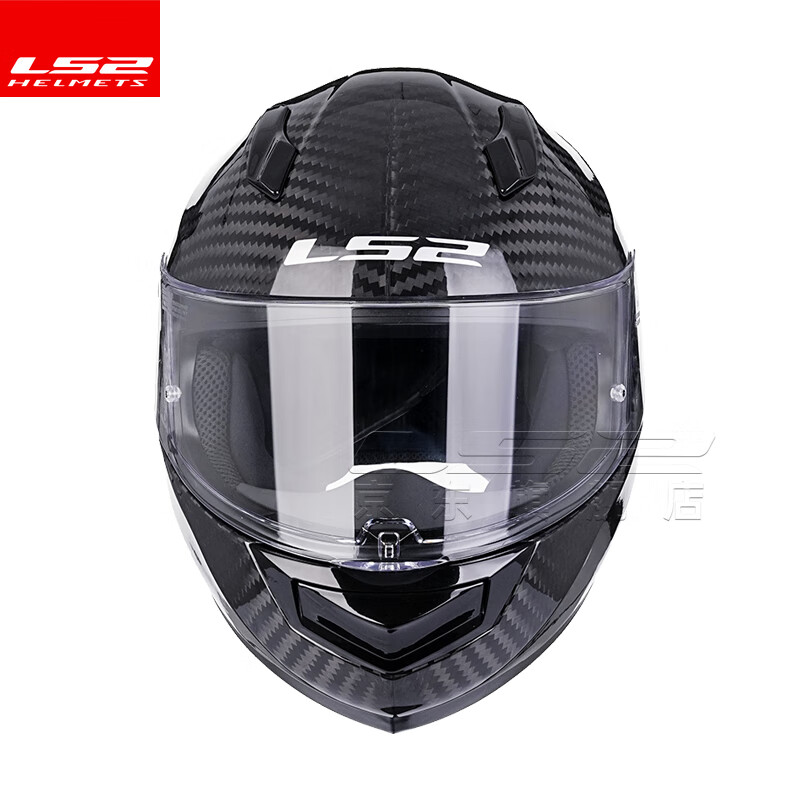 LS2 carbon fiber motorcycle helmet for men and women, all-season full-face helmet, anti-fog, large rear wing FF801 6K single lens - carbon fiber large rear wing model - bright black 2XL (59-60 head circumference recommended)