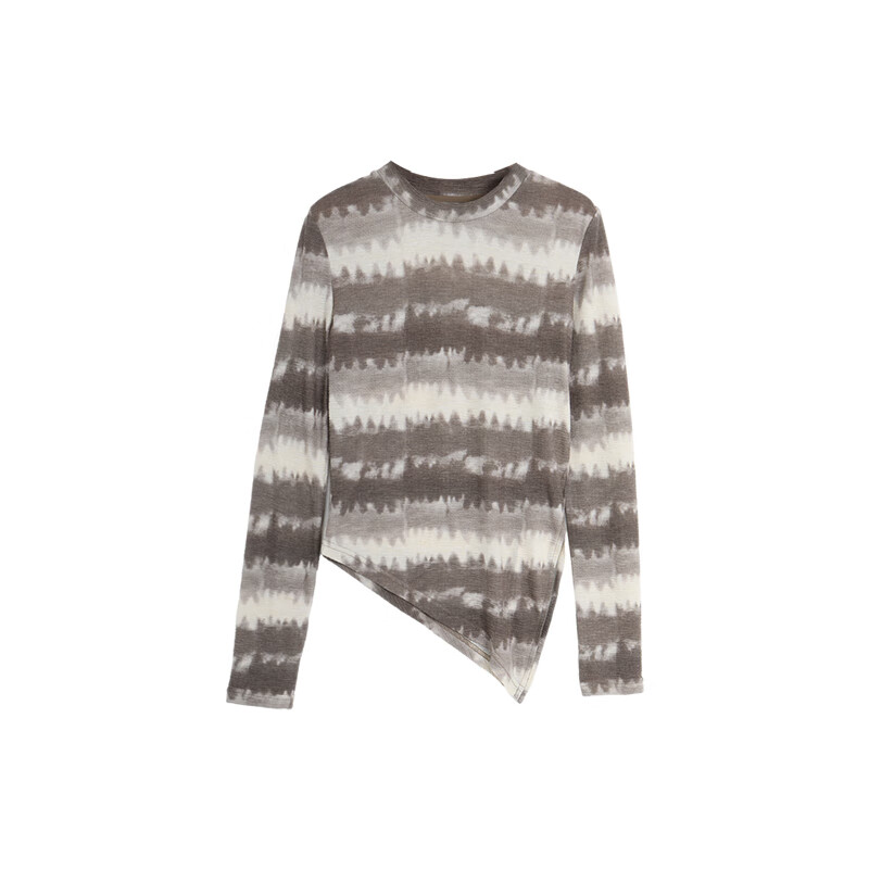 Nishimachi Village House (SETIROM) slim-fitting bottoming shirt for women 2024 spring new style irregular smudged fashionable top HA9105001 Coffee F