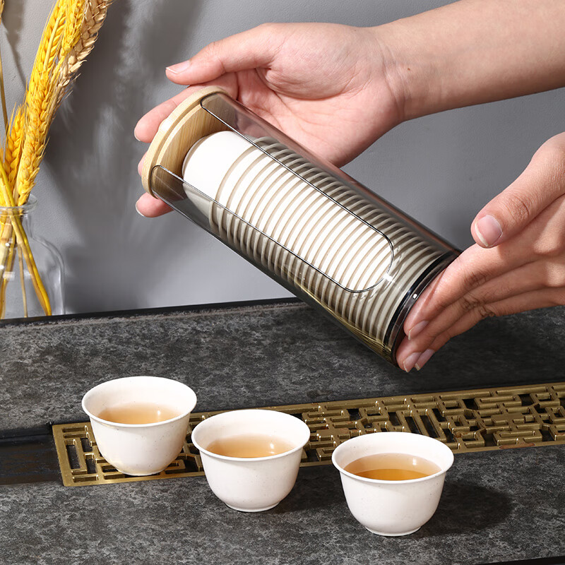 Heat-resistant disposable Kung Fu tea cup with storage cup holder rice husk tea cup tea reception 60ml tea cup high-end high-end storage rack