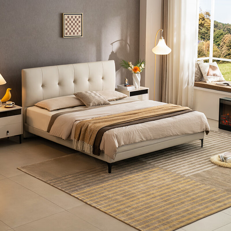 CHEERS modern cream style technology cloth small apartment soft bag ultra-thin bedside high foot bedroom double bed C560 white 1.5m
