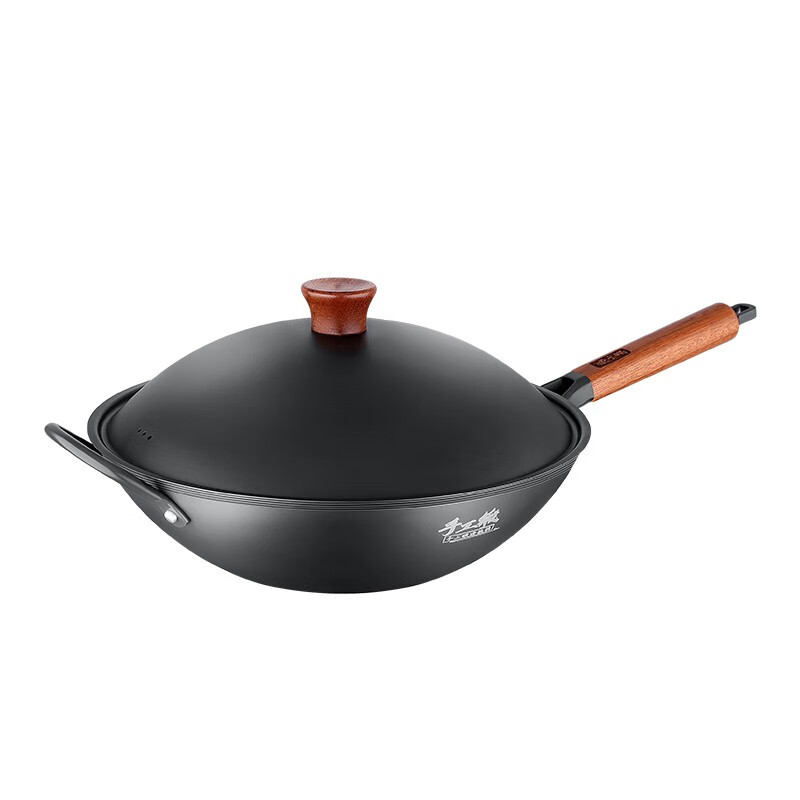 Zhang Xiaoquan's hand-forged iron pot, uncoated fine iron wok, wooden handle, anti-stick, not easy to stick, universal for open flame induction cooker, handmade forged iron pot 32cm (for open flame only)