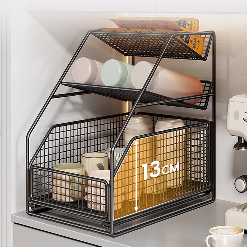 All are water cup storage rack, tea cup storage rack, desktop multi-layer coffee cup rack, cabinet, dining table, sideboard, table cup rack, black large size, slanted mouth