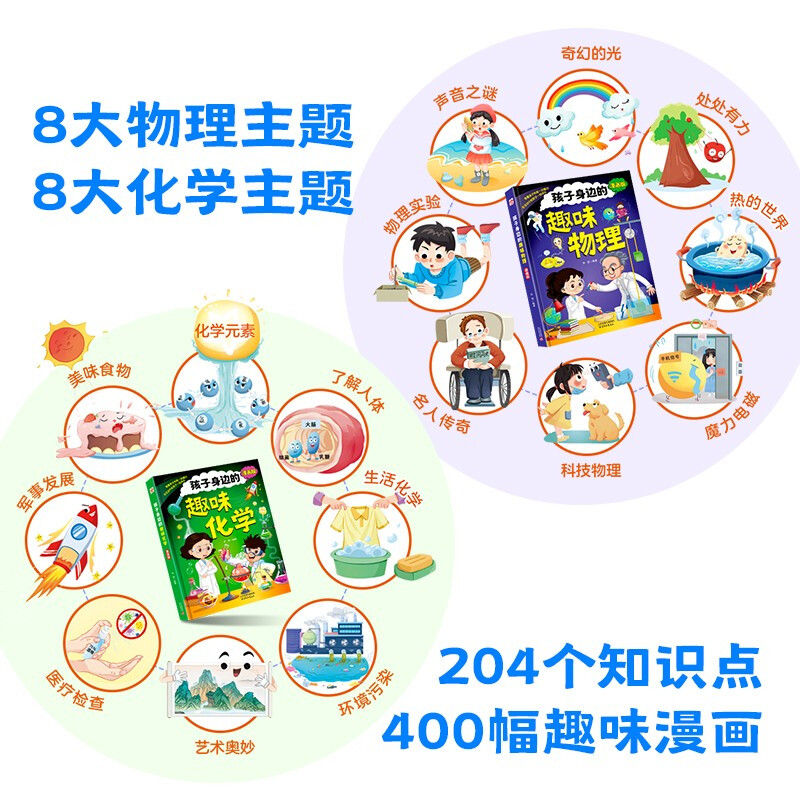 Fun Chemistry + Fun Physics Around Children (2 Hardcover Volumes) Children's Fun Encyclopedia Comics Physical Chemistry Enlightenment Book Genuine Douyin Same Style Science Extracurricular Books for Primary 4 Students 4-12 Years Old Comics Fun Encyclopedia Chemistry and Physics Knowledge Junior High School Must-Read Extracurricular Books