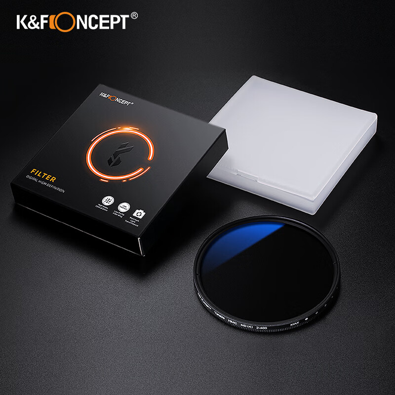 Zhuoer adjustable ND2-400 light reduction mirror 18-layer coating oil-proof and scratch-proof medium gray density mirror multi-speed light reduction camera filter landscape photography adjustable ND mirror 77mm