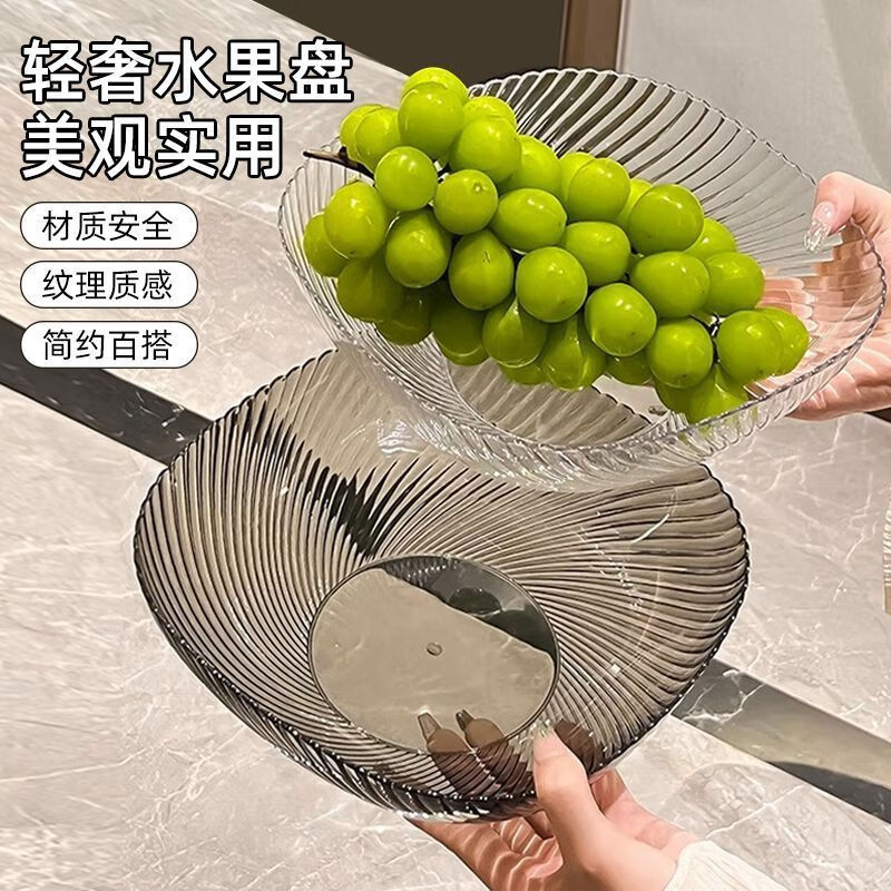Baiji fruit plate snack plate living room household dry fruit plate tray candy nut plate transparent gray transparent mixed color two-piece set