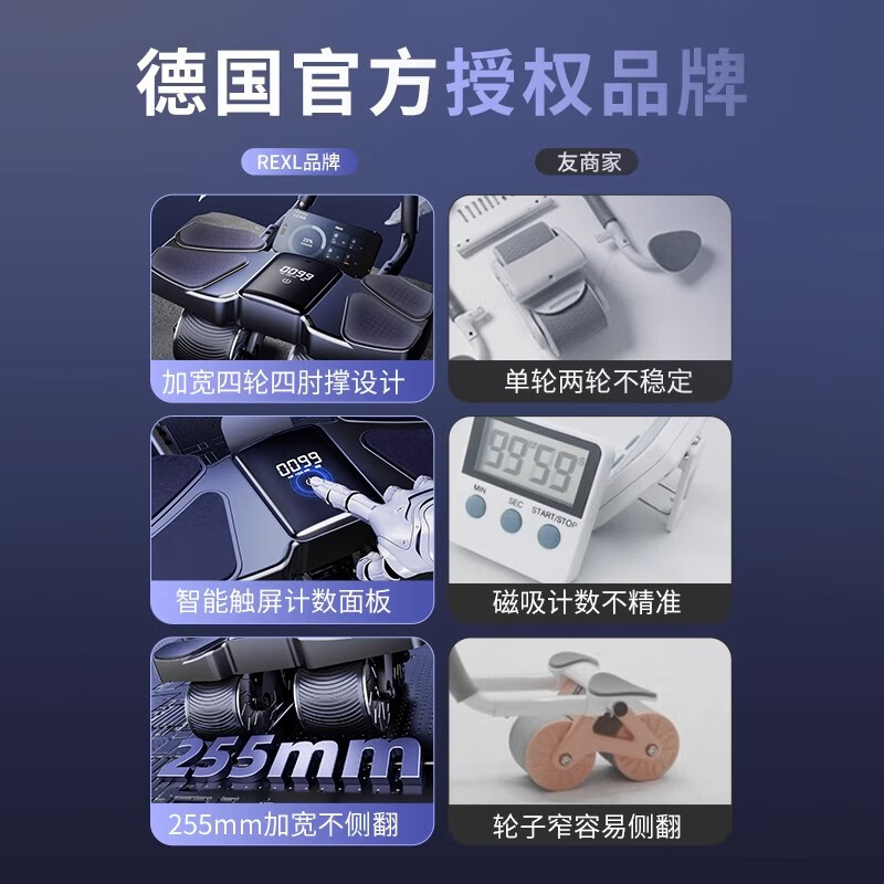 AOCTIK German brand new four-wheel automatic rebound abdominal wheel for men and women, abdominal muscle training machine, high-end smart model - black, fast fat burning