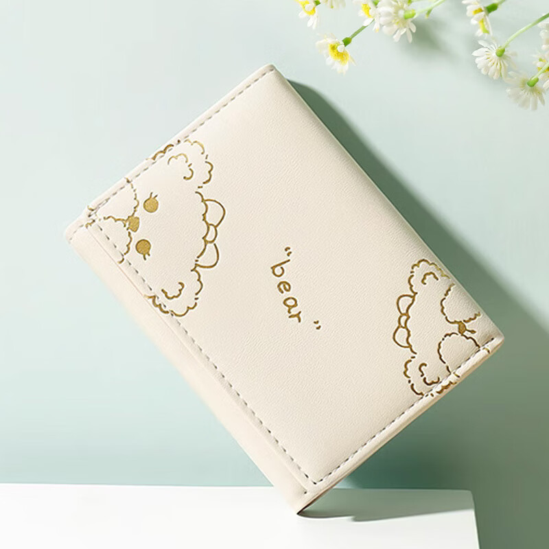 Zhenxi wallet female large capacity card holder student female niche versatile high-end sense folding fashionable folding small zipper bag cute bear wallet white