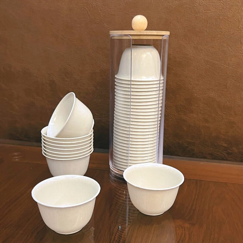 Tingda disposable Kung Fu tea cup, rice husk drinking cup, hospitality tea set, small tea cup, tea cup, household commercial Daoxiang tea set, disposable tea ceremony cup, 50 pieces + tea cup holder*1 cup capacity 60ml