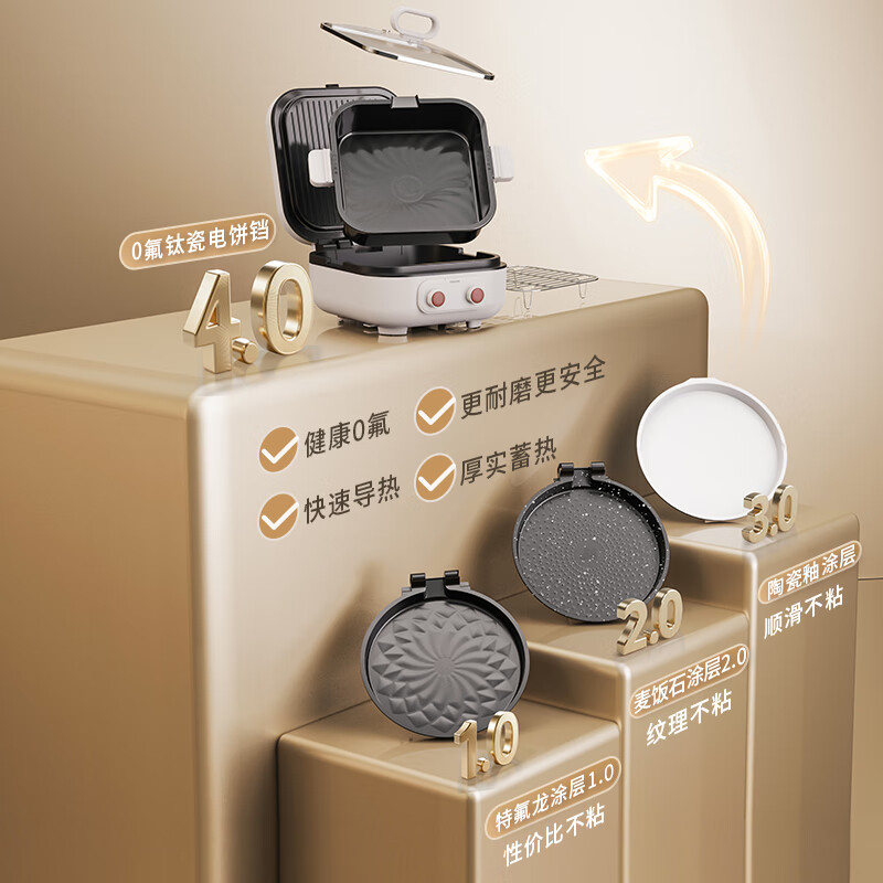 Liven 2025 New Xiaodundun Electric Cake Pan 0 Fluorine Titanium Porcelain Upper and Lower Plate Removable Household Shabu-shabu Integrated Pot Larger and Deeper 2200W Multifunctional Electric Hot Pot Breakfast Machine ML-J2875