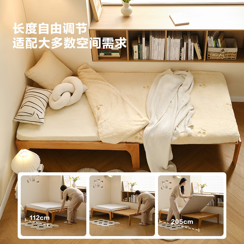 Quanyou children's retractable bed Nordic log style solid wood single bed small apartment bedroom retractable sofa bed