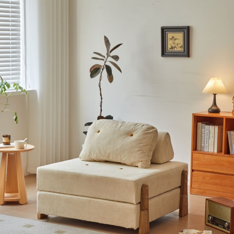 FANCYCHIC module combination sofa solid wood tofu block tatami block single lazy Nordic living room small apartment off-white fixed size 90*96