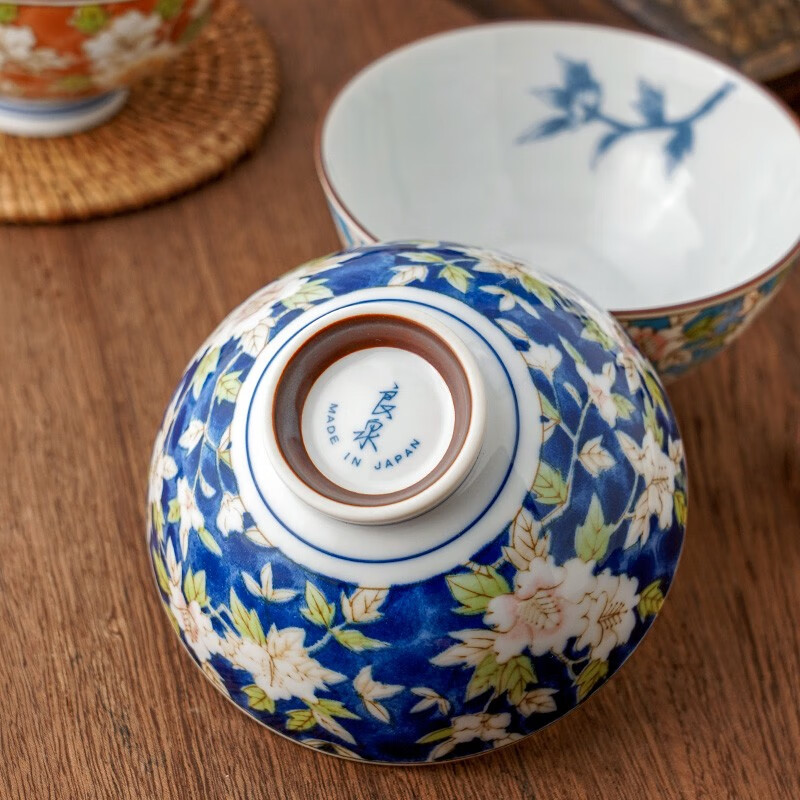 Mino Yaki Japanese imported ceramic rice bowl 4.5-inch hibiscus flower bowl 5-piece set