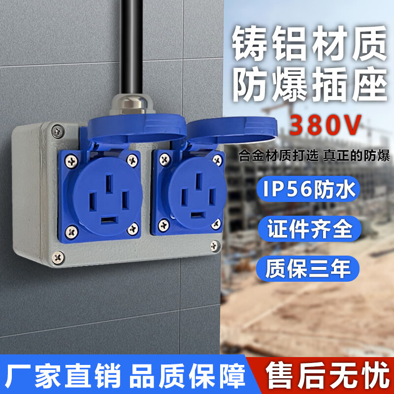 Explosion-proof socket 380v three-phase four-wire 440v high-power plug row European standard American standard socket explosion-proof double 380V25A 2 sockets