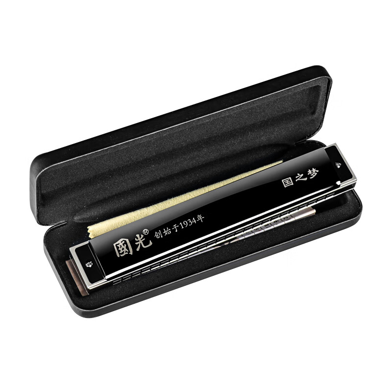 Guoguang harmonica professional performance level accented German imported gongs polyphonic C key for beginners entry-level adult self-study 24 holes C key accented silver + full set of gifts