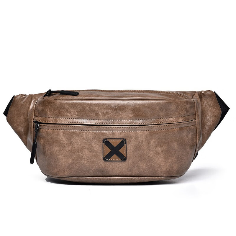 Kangaroo Men's Casual Versatile Lightweight New Retro Simple Temperament Fashionable Large Capacity Crossbody Shoulder PU Waist Bag Gray