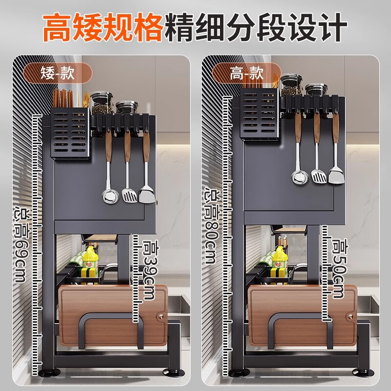 Zhizhi Yifan kitchen sink rack dustproof pool drain rack countertop dish storage rack multi-functional storage rack thickened carbon steel black 85CM+ drain set