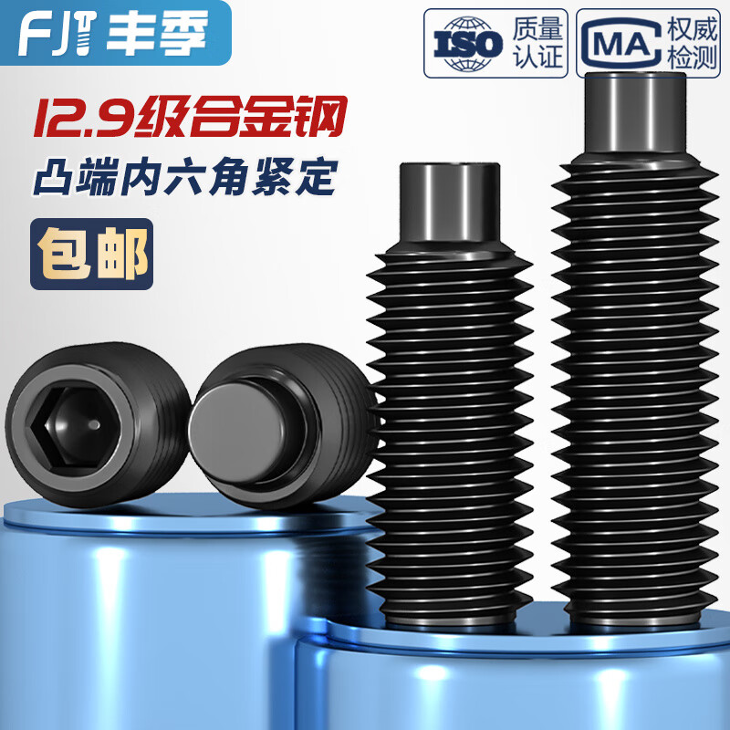 Fengji M3-M16 convex end tightening 12.9-level hexagonal screw machine meter screw top screw headless stop bolt M4M5M6 M10*10 (black) - 20 pieces