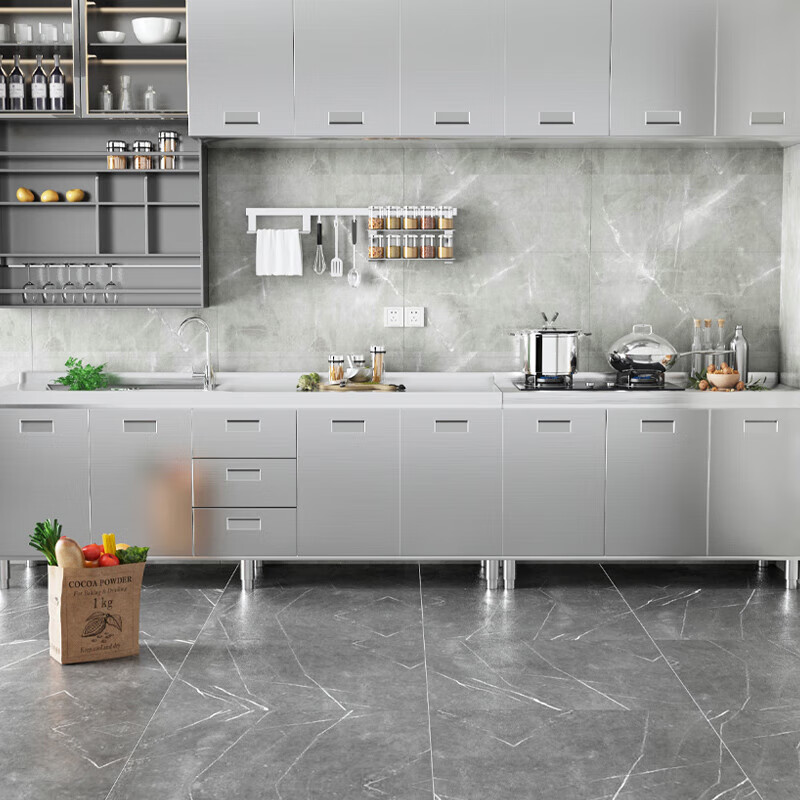 304 overall stainless steel kitchen cabinet simple stove integrated storage cupboard household small apartment 80cm double door flat model 304