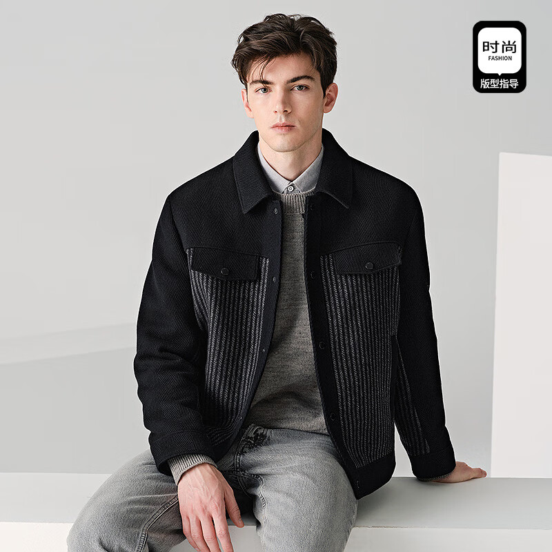 Dances with Wolves down jacket men's winter duck down lapel with wool splicing men's light luxury commuter jacket down jacket jacket for men