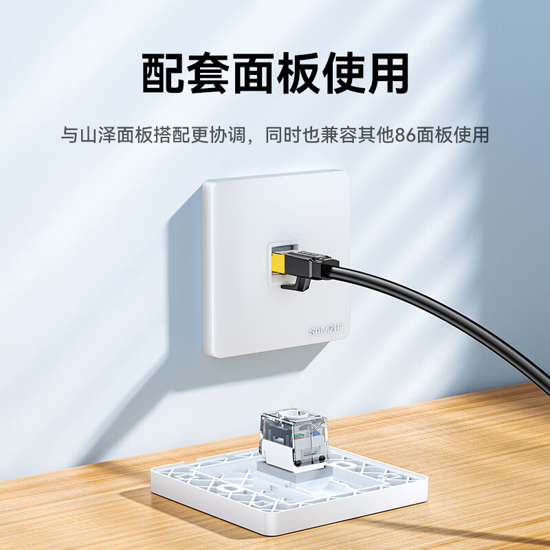 Shanze Network Port Panel Category 6e 10 Gigabit Ethernet Cable Free Module Panel Socket Set 86 Type Thickened One Computer Flame Retardant Panel + Category 6e Module SZ-MBT09