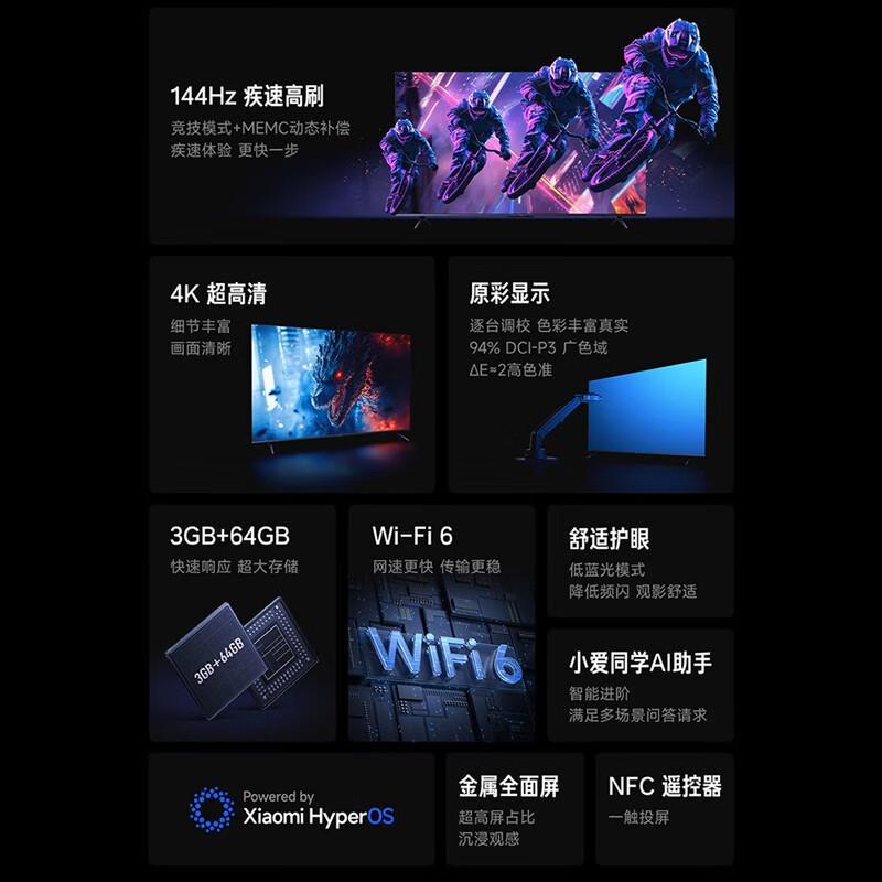 Xiaomi (MI) Redmi TV A Pro43/50/55/65/70/75-inch energy-saving version, home living room, bedroom, office conference, wireless network projection, interconnected movable TV, 75-inch door installation Redmi A75 Pro+ wall mount