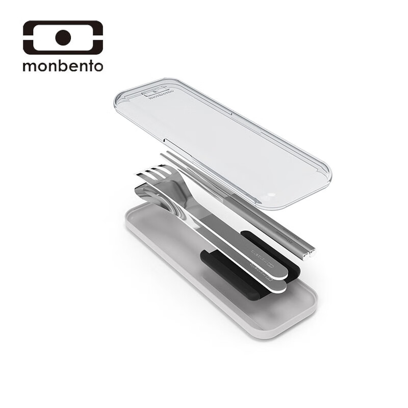 Monbento portable tableware set 304 stainless steel knife, fork and spoon children's tableware plastic European synchronized environmental protection travel outdoor portable tableware 304 stainless steel 3-piece set space black
