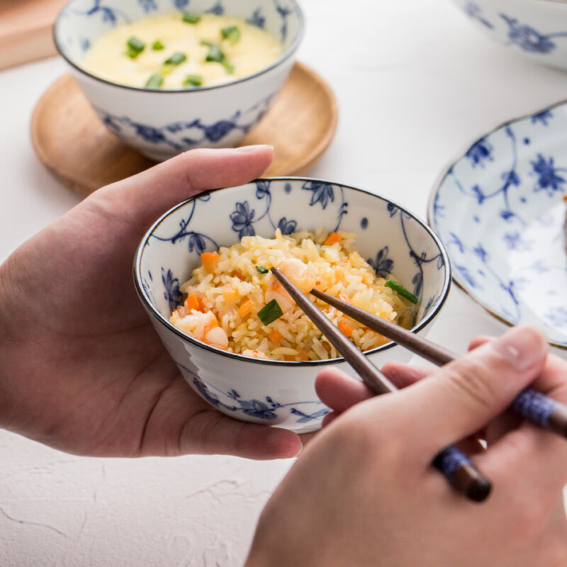 Mino Yaki Japan imported Mino Yaki ceramic bowl rice bowl Japanese tableware imported household porcelain plate large soup bowl 5.5 inch rice bowl 14.0CM*6.7CM