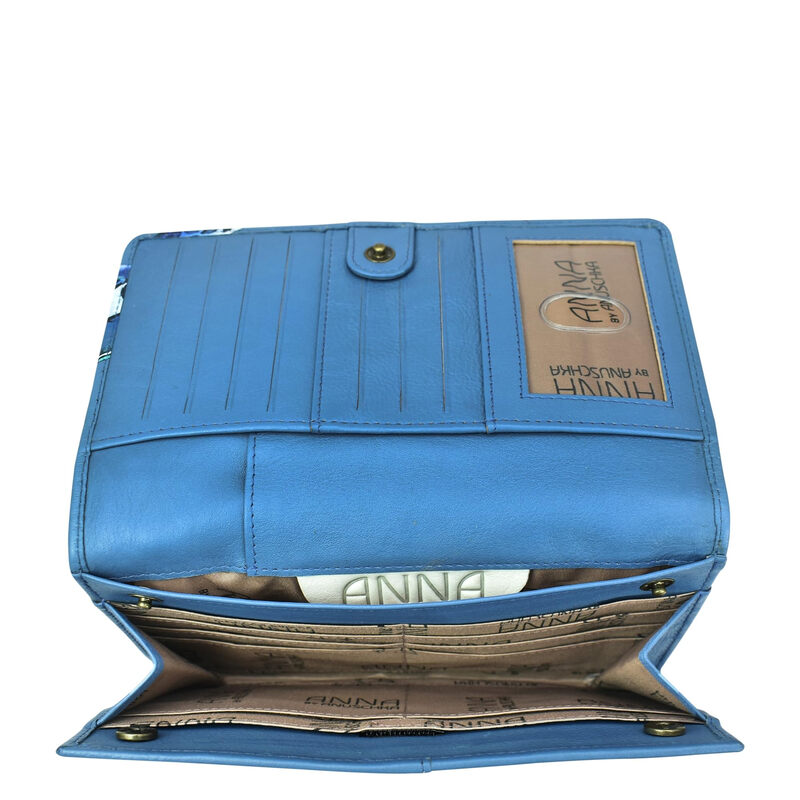 Anna by Anuschka Wallet Women Leather Hand Painted Leather Organizing Wallet Sapphire