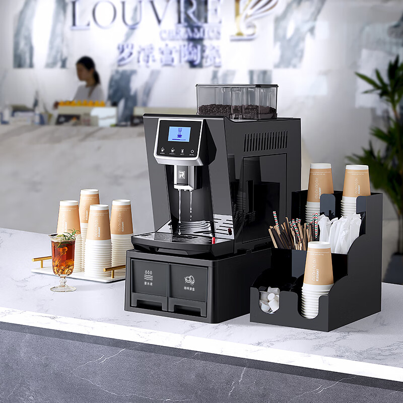 Irmafreda coffee machine grinder all-in-one commercial fully automatic Italian American office home coffee machine worry-free set (commercial milk coffee + refrigerator + ice machine + cup holder)