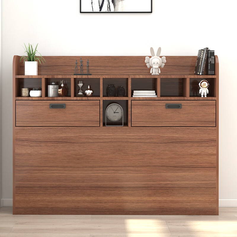 Pingziji small apartment tatami bed combination set high box storage drawer bed bedroom furniture ENF grade paint-free board customization embossed walnut color 1.5m tatami + standing cabinet + bedside