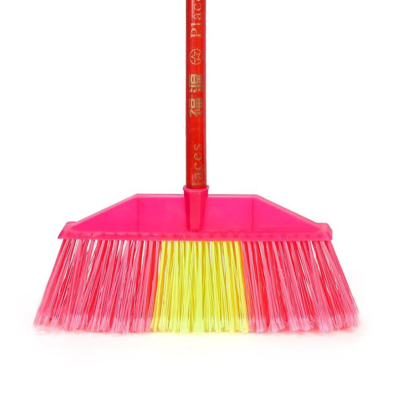 Yigongding hard-bristle plastic broom, outdoor sanitation property cleaning broom, sweeping broom, square head, four rows of wired bristles (with wooden handle)