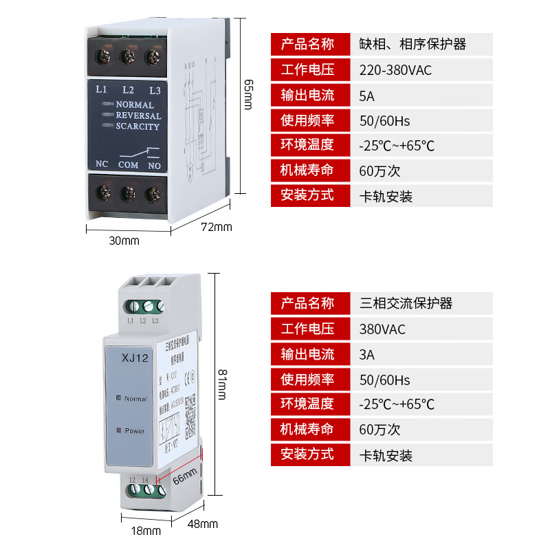 Three-phase AC phase sequence protector TL2238 phase loss voltage detection phase sequence protection relay XJ12 TL-2238 phase sequence protector