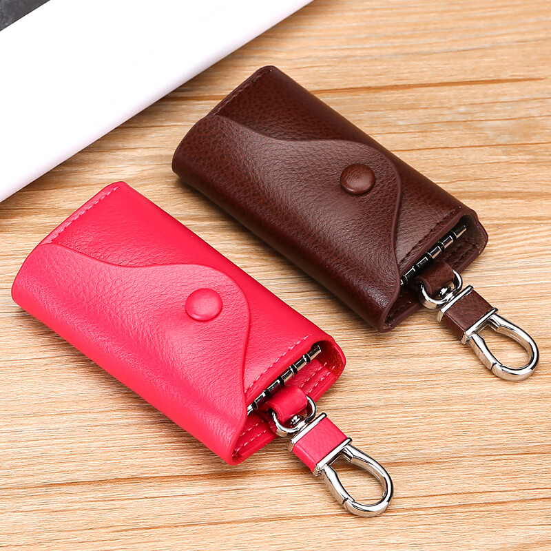 Yunpo Korean key bag men's genuine leather car key bag waist hanging cowhide multi-functional zipper key bag buckle women's bag brown