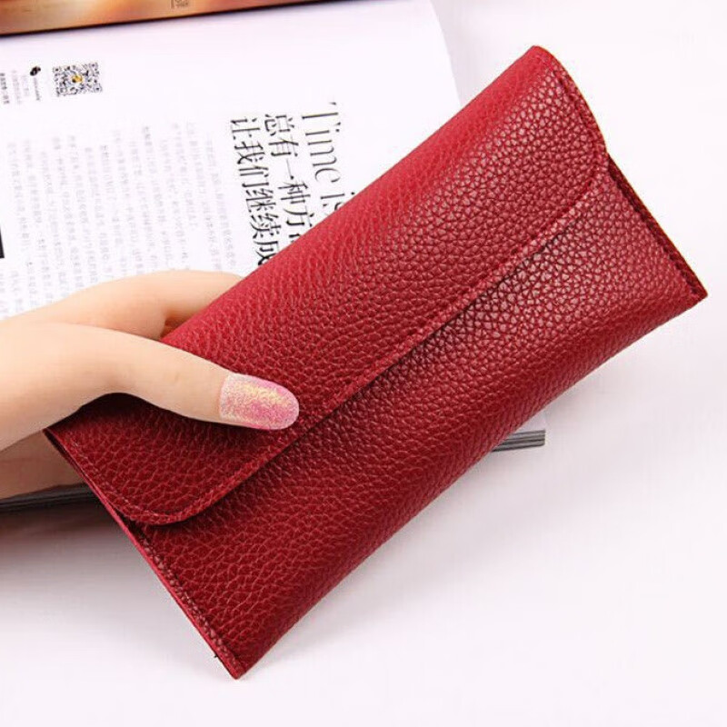 Kangaroo (KANGAROO) new women's bag women's long wallet women's fashion bag thin student wallet simple buckle card slot wallet pink