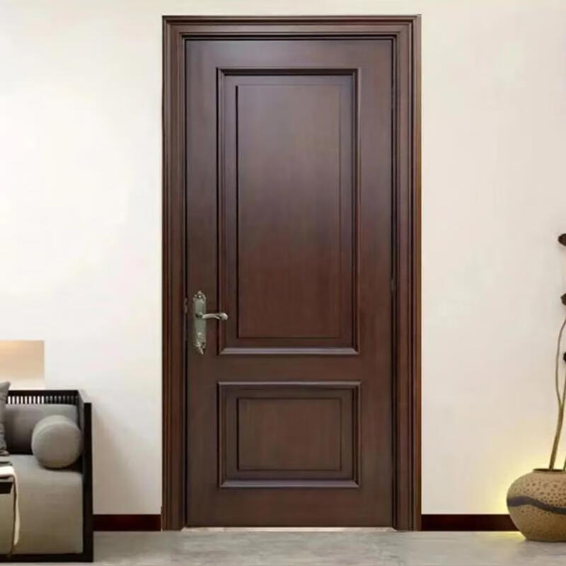 Wen Yijia new Chinese style black gold wooden door painted retro black walnut door bedroom soundproof indoor French door composite