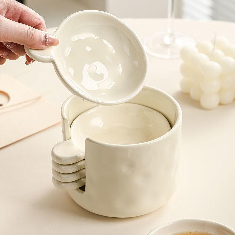 LZJV cream flavor dish with storage set can hold chopsticks, thickened high temperature resistant ceramic sauce dish, creative dipping sauce dish, high temperature fired cream yellow - 4 pieces