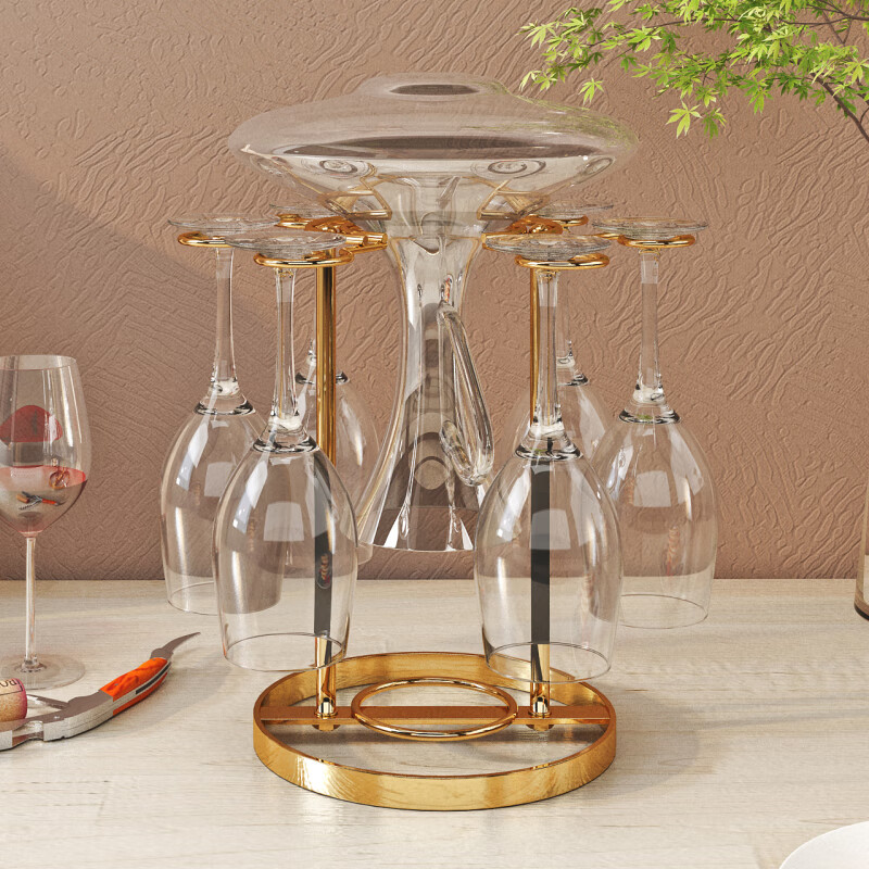 Yixin (yixin) red wine glass rack upside down hanging goblet rack decanter red wine glass storage rack hanging cup rack wine glass rack gold-plated round hanging cup rack (excluding cups and decanter)